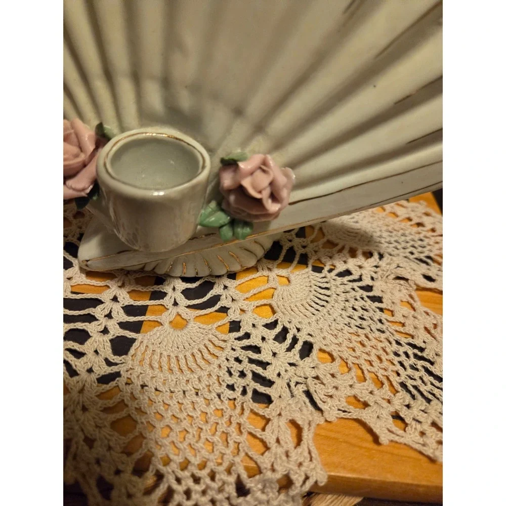 vintage porcelain fan-shaped candle holder